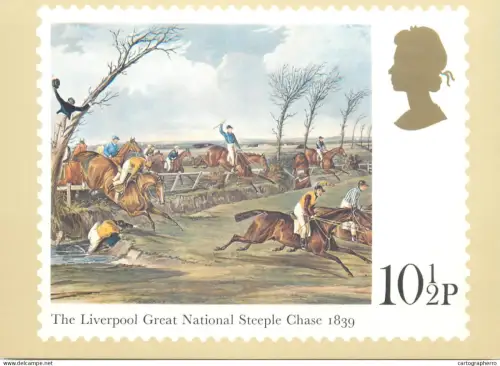A5425 British stamp designed postcard Stuart Rose Liverpool great national Steeple chase 1839