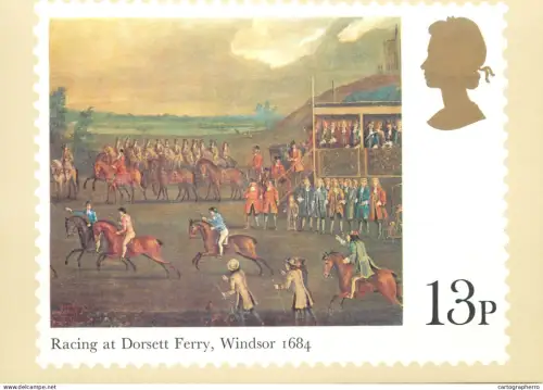 A5425 British stamp designed postcard Stuart Rose Racing at the Dorsett Ferry Windsor 1684