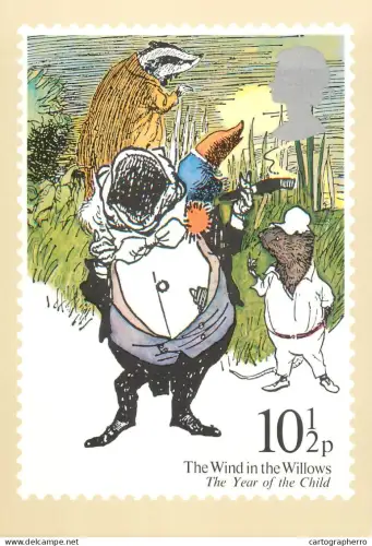 A5425 British stamp designed postcard Edward Hughes Year of the Child The wind in Willows