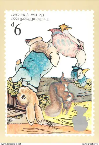 A5425 British stamp designed postcard Edward Hughes Year of the Child Tale of Peter Rabbit