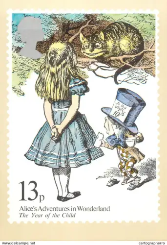 A5425 British stamp designed postcard Edward Hughes Year of the Child Alice's adventures in Wonderland
