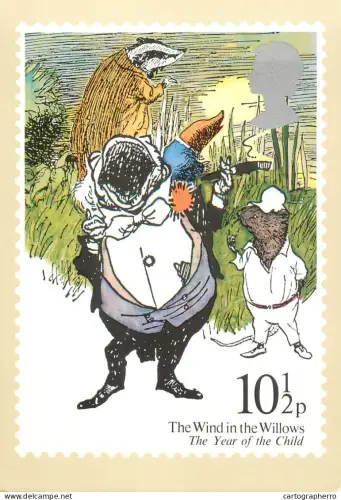 A5425 British stamp designed postcard Edward Hughes Year of the Child The wind in the Willows
