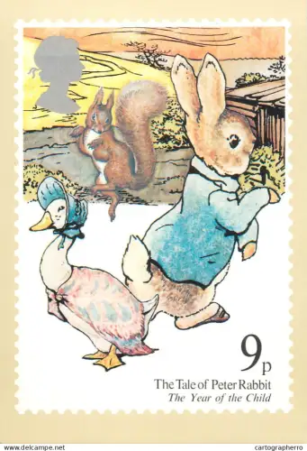 A5425 British stamp designed postcard Edward Hughes Year of the Child The talle of Peter Rabbit