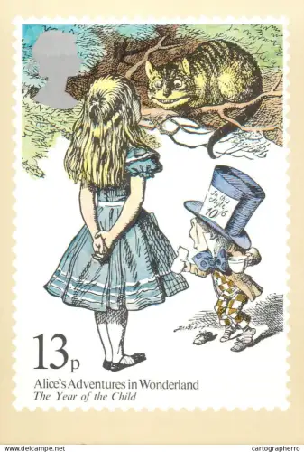 A5425 British stamp designed postcard Edward Hughes Year of the Child Alice's adventures in Wonderland