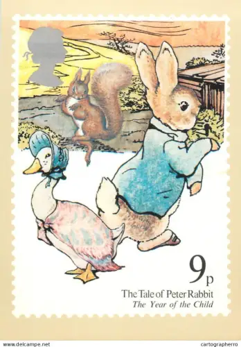 A5425 British stamp designed postcard Edward Hughes Year of the Child Peter Rabbit