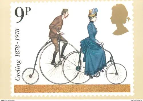 A5425 British stamp designed postcard Fritz Wagner Pennyfarthing