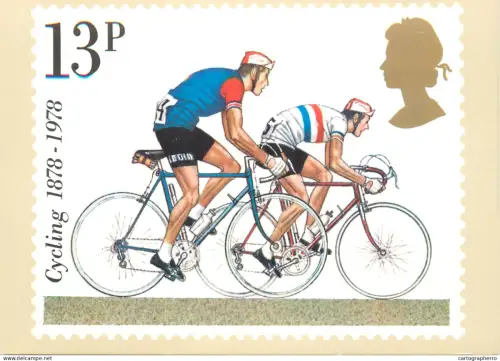 A5425 British stamp designed postcard Fritz Wagner Modern road racing cycle