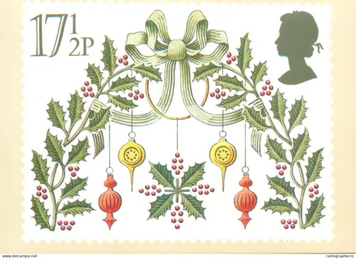 A5425 British stamp designed postcard Jeffrey Matthews Portraits Christmas a holly wreath