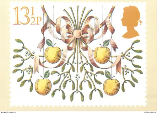A5425 British stamp designed postcard Jeffrey Matthews Portraits Christmas mistletoe