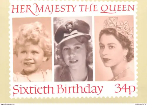 A5425 British stamp designed postcard Jeffrey Matthews Portraits Queen Elisabeth II 1928 1942 1952