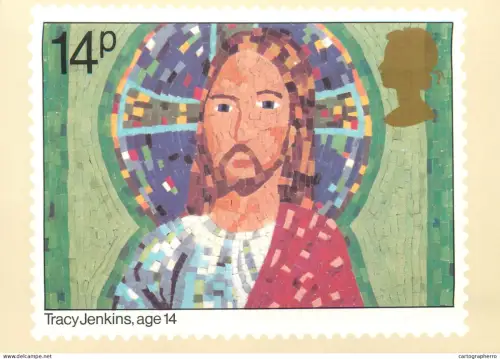 A5425 British stamp designed postcard Tracy Jenkings Mosaic Of Christ