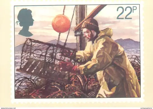 A5425 British stamp designed postcard Brian Sanders Lobster potting