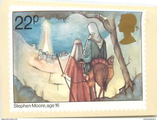 A5425 British stamp designed postcard Sthephen Moore The journey to Bethlehem
