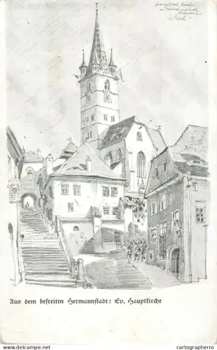 A5837 Romania Hermannstadt Sibiu Evangelische Kirche Albert Reich artwork