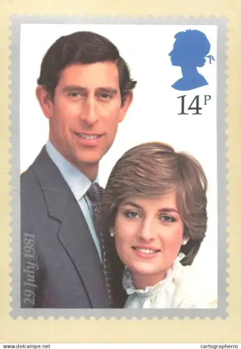 A5424 British stamp designed postcard Jefferey Matthews The Prince of Wales and Lady Diana Spencer wedding