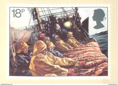 A5424 British stamp designed postcard Brian Sanders Hauling side traw