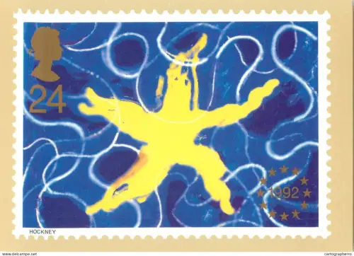 A5424 British stamp designed postcard David Hockney Single european market