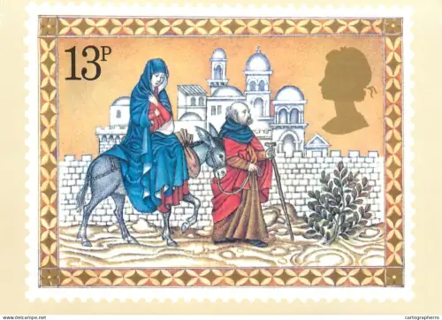 A5424 British stamp designed postcard Fritz Wagner Mary and joseph travel to Bathlehem