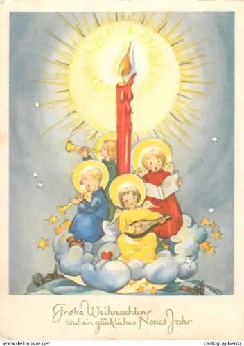 A6213 Christmas & New Year musical angels greetings postcard