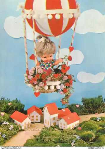 A6213 Doll in a balloon Birthday greetings postcard