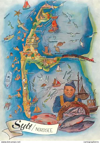 A6216 Germany Postcard German Nordsee - Sylt Island Pictorial Map
