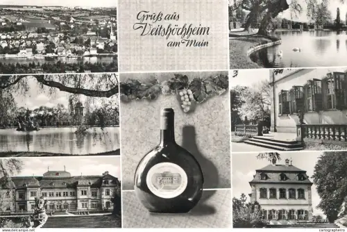 A6216 Germany Postcard Bavaria - Veitshochheim: Schloss Palace, Baroque Gardens & Wine Bottle