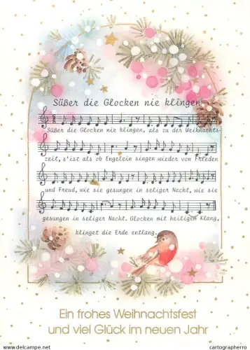 A6216 German Christmas Postcard - "Süßer die Glocken nie klingen" Sheet Music & Robin