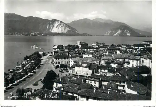 A6216 Italy Postcard - Lago Maggiore: Pallanza Aerial View, Promenade & Steamboat