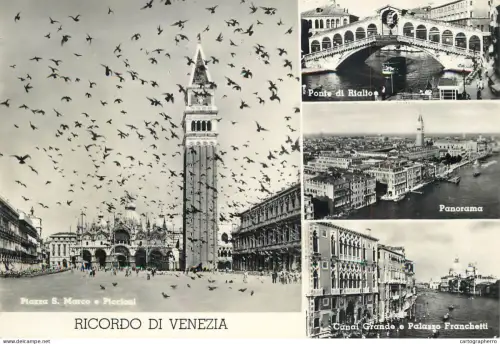 A6216 Postcard "Ricordo di Venezia" - Piazza San Marco & Rialto Bridge