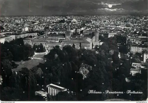 A6216 Postcard Milan (Milano) - Castello Sforzesco & Duomo Cathedral by Night