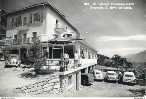 A6216 Vintage Postcard Lake Garda - Pregasina Albergo Panorama Hotel & VW Beetle Car