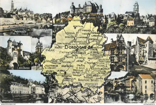 A6216 France CPSM Dordogne map & multi views postcard