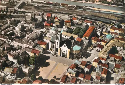 A6216 CPSM France Agen Aerial View: Saint Caprais Cathedral & Railway Station