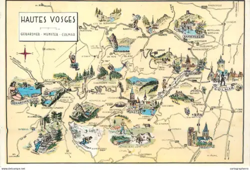 A6216 CPSM France Map Postcard - Hautes Vosges Mountains & Alsace Region