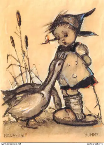 A6215 Artist Postcard Art Hummel - "Gänselisl" / The Little Goose Girl & Geese
