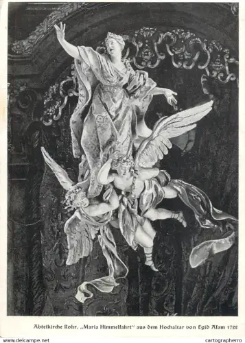 A6215 Vintage German Postcard - Assumption of the Virgin Mary Baroque Sculpture by Egid Asam