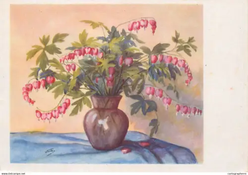 A6215 Fleurs - Cœur de Marie (Dicentra) / Peinture signée Winchy / Bleeding Heart