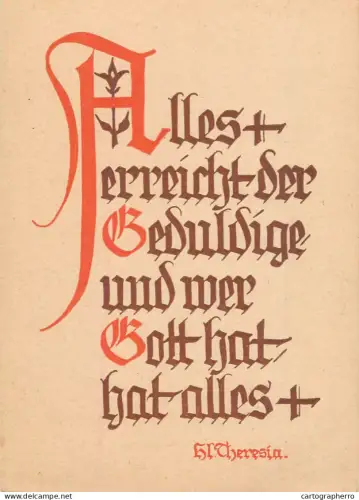 A6215 Philosophy Script Gothique Rouge / Noir Alles erreicht der Geduldige... Hl. Theresia / Sainte Thérèse d'Avila