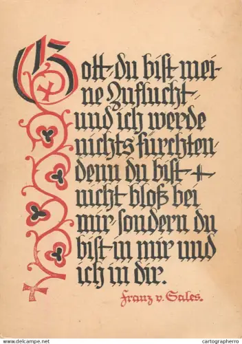 A6215 Philosophy Script Gothique Rouge / Noir Gott du bist meine Zuflucht... Franz v. Sales / Religion / Gothique