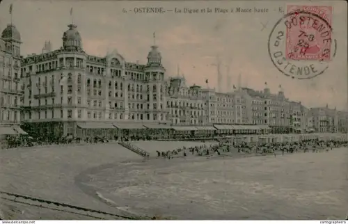 A5890 Belgium Oostende La Digue et la Plage a Maree haute