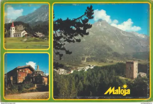 A5586 Schweiz Maloja Catholic Church and Castle tower