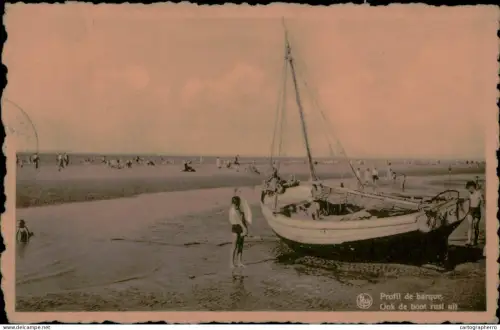 A5887 Belgium boat on the beach surrounded by children