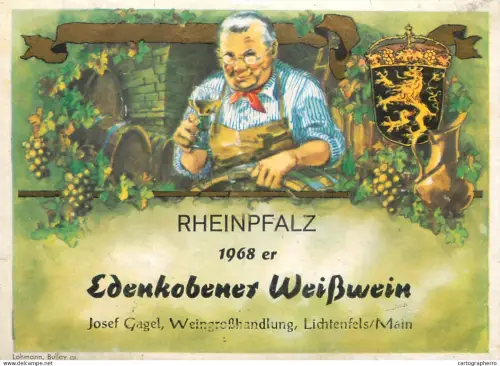 A6218 Wein LabelRheinfalz 1968 - Edenkobener Weißwein - Josef Gagel Lichtenfels