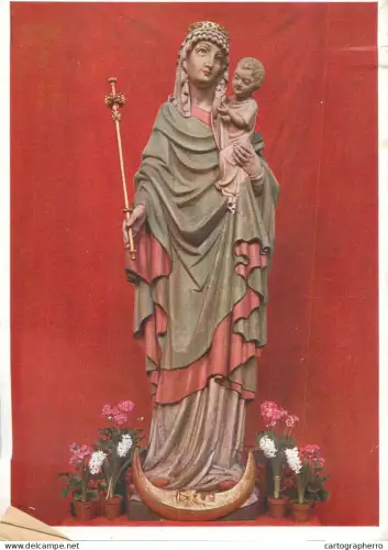 A6218  Religion - Statue Vierge Marie à l'Enfant et Sceptre - Madone au Croissant de Lune (detached back)