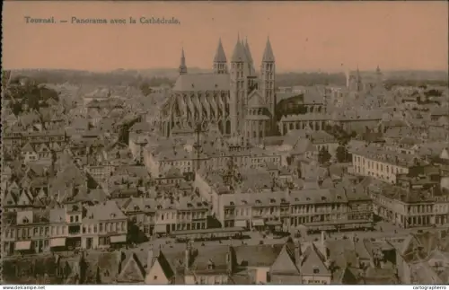 A5928 Belgique Tournai Panoramic view Our Lady Cathedral