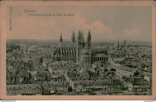 A5928 Belgique Tournai Panoramic view Our Lady Cathedral