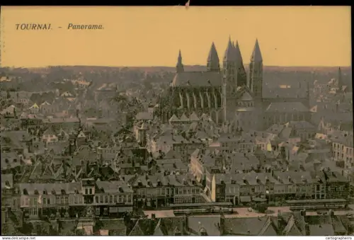A5928 Belgique Tournai Panoramic view Our Lady Cathedral