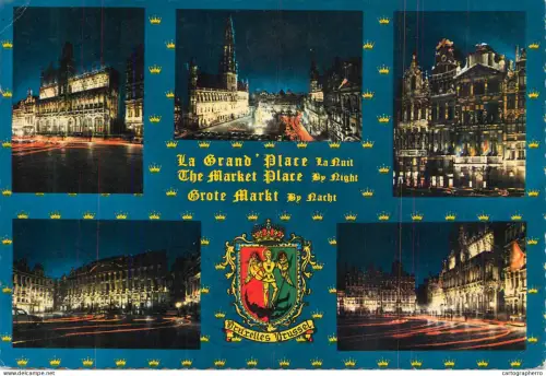A6217 Belgium Brussels by night multi views postcard