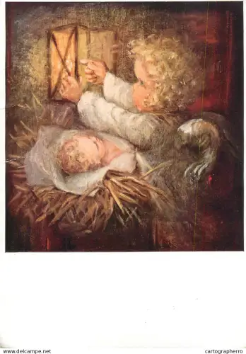 A6236 M. Spotl - Noël, Crèche - Enfant Jésus au berceau et petit ange avec lanterne