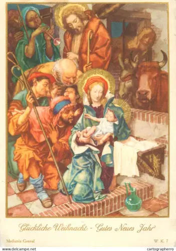 A6236 Carte Postale Noël / Nativité - "Glückliche Weihnacht" - Vierge Marie, Enfant Jésus et Bergers - Éd. Genval